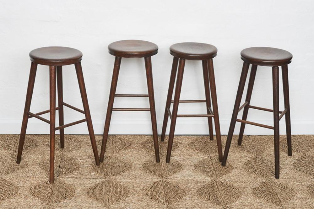 Set of Four Stained Kauri Pine School Science Lab Stools c. 1960