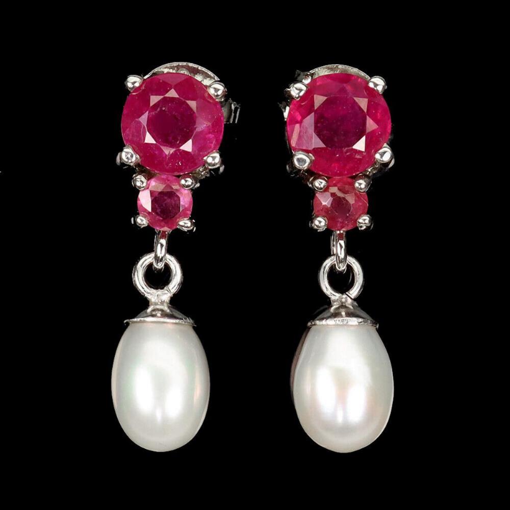 Natural Red Ruby & Pearl Ea... image