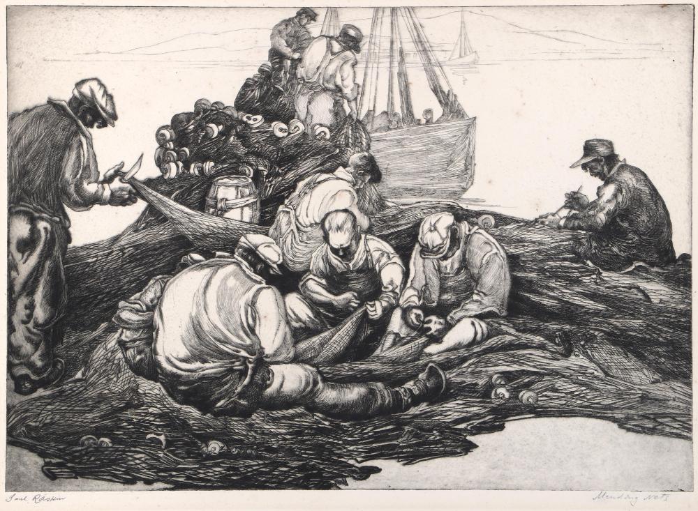 Saul Raskin (Russian/American 1878-1966), "Mending Nets", etching