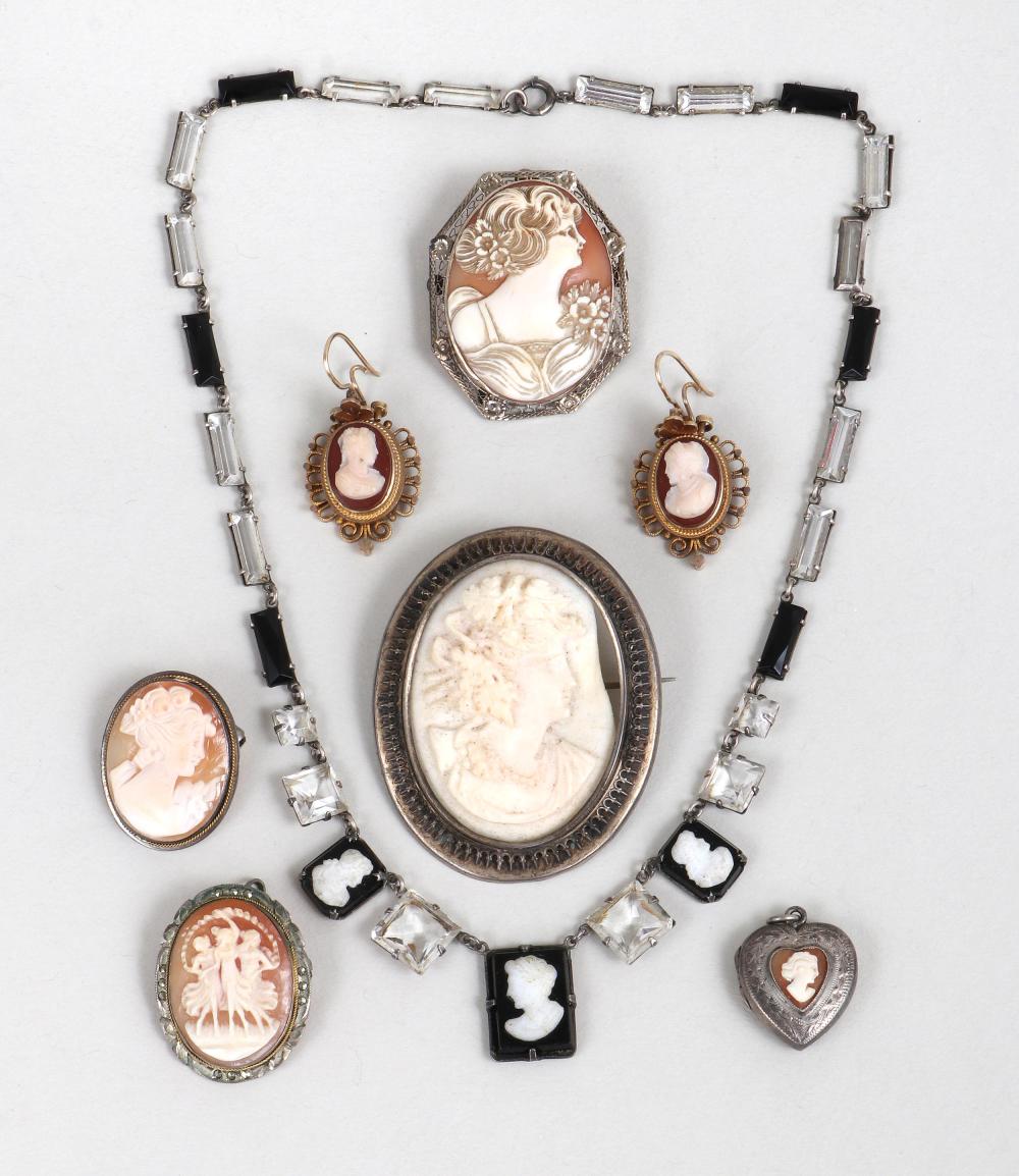 Group of (7) Gold and Silver Cameo Jewelry