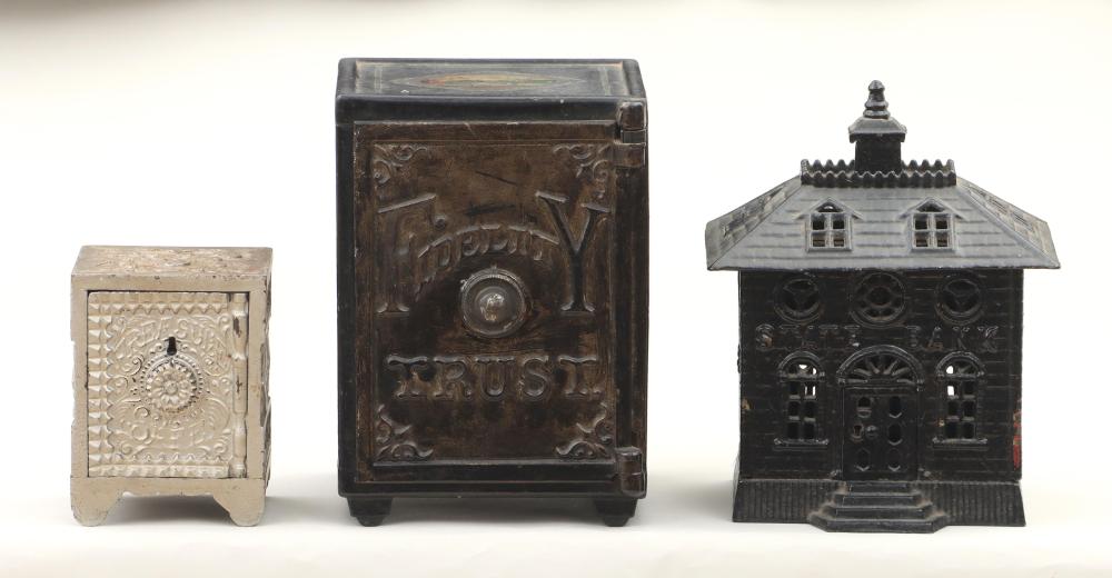 Group of (3) painted cast iron still banks