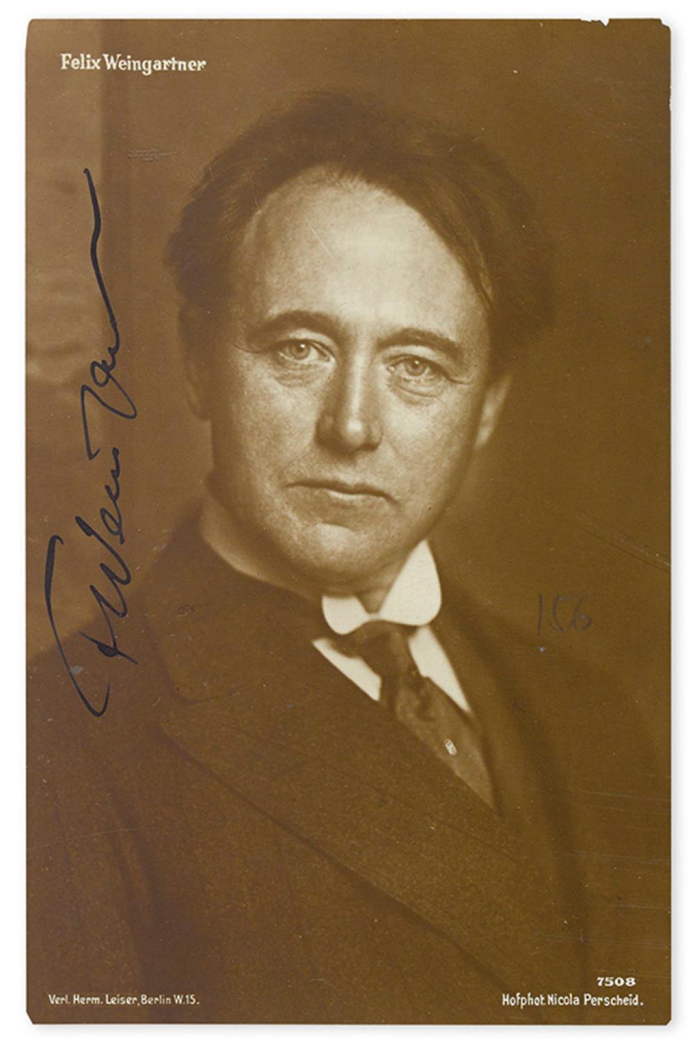 WEINGARTNER, FELIX. Photograph Postcard Signed, "FWeingartner,"