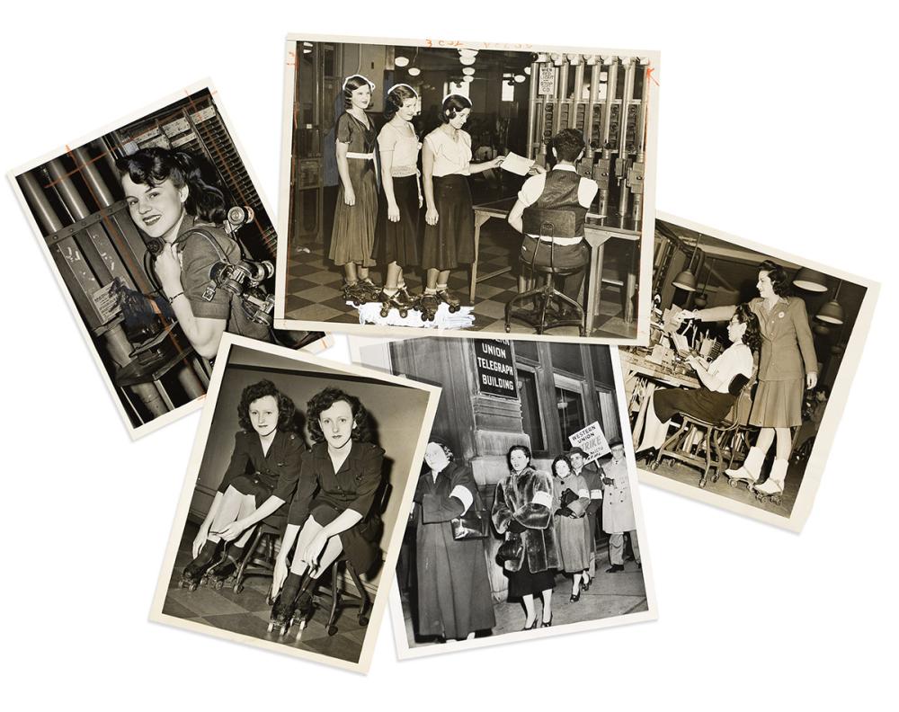 Roller Skating Telegraph Operators. Seven Press Photos from the 1930s-1950s.