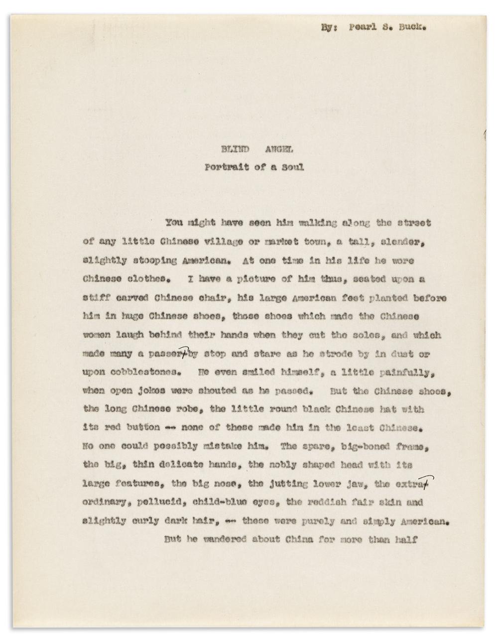 Buck, Pearl S. (1892-1973) Typed Manuscripts and Carbons, a Large Archive.