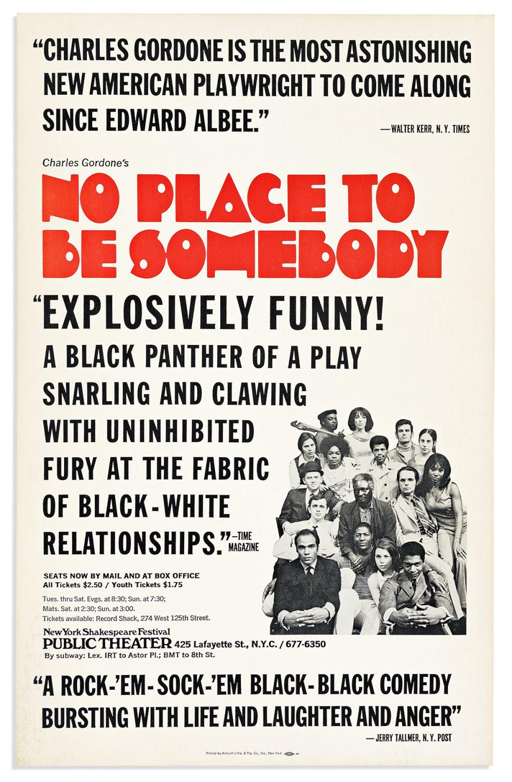 (ENTERTAINMENT--THEATER.) Poster for a performance of "Charles Gordone's No Place to Be Somebody"