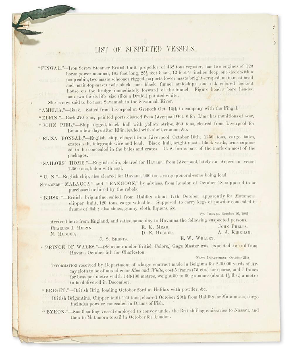 (CIVIL WAR--NAVY.) List of Suspected Vessels.