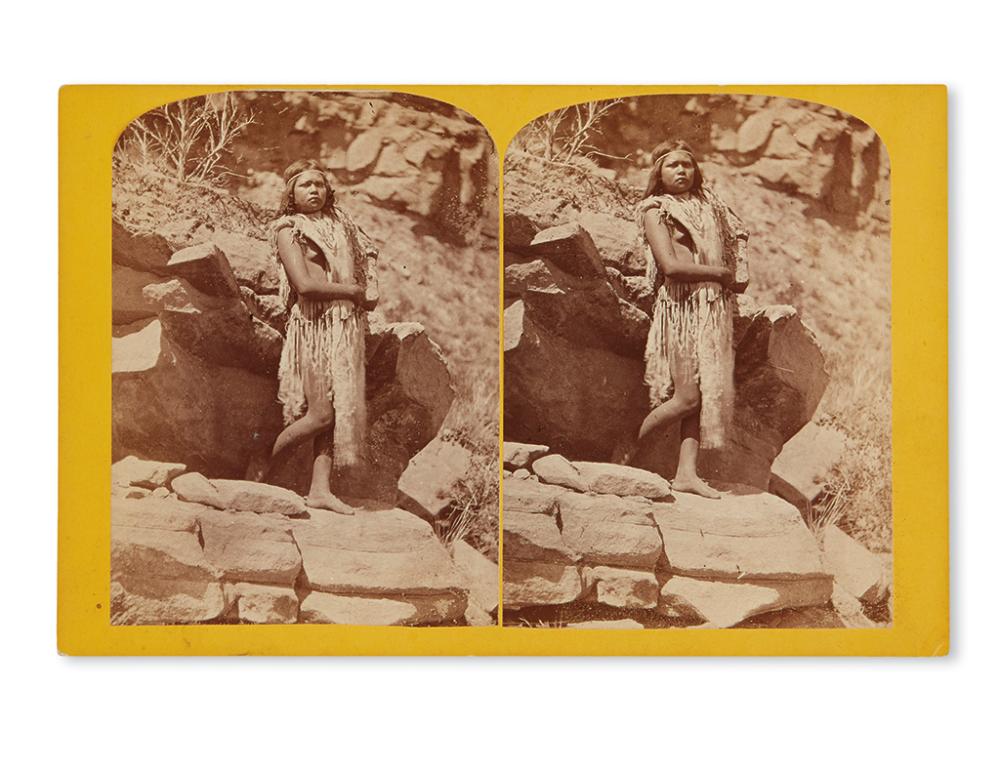 (AMERICAN INDIANS--PHOTOGRAPHS.) Group of 8 stereoviews of Indians and western scenes.