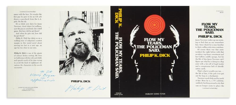 DICK, PHILIP K. Small archive of 5 items Signed, to his psychiatrist Dr. Harry Bryan: 3 Typed Letters * Greeting card * Dust jacket for