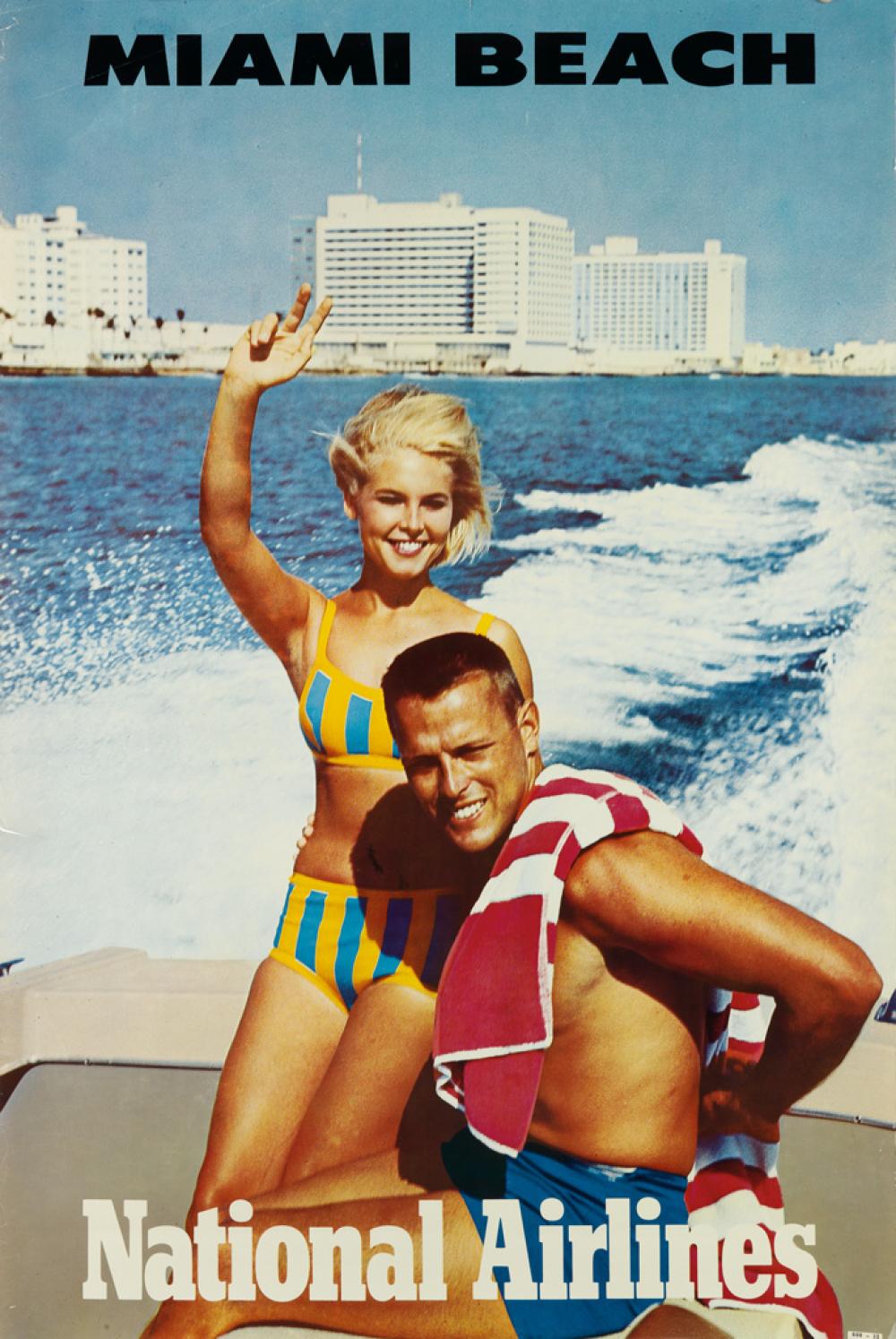 DESIGNER UNKNOWN. MIAMI BEACH / NATIONAL AIRLINES. Circa 1968. 41x28 inches, 106x71 cm.