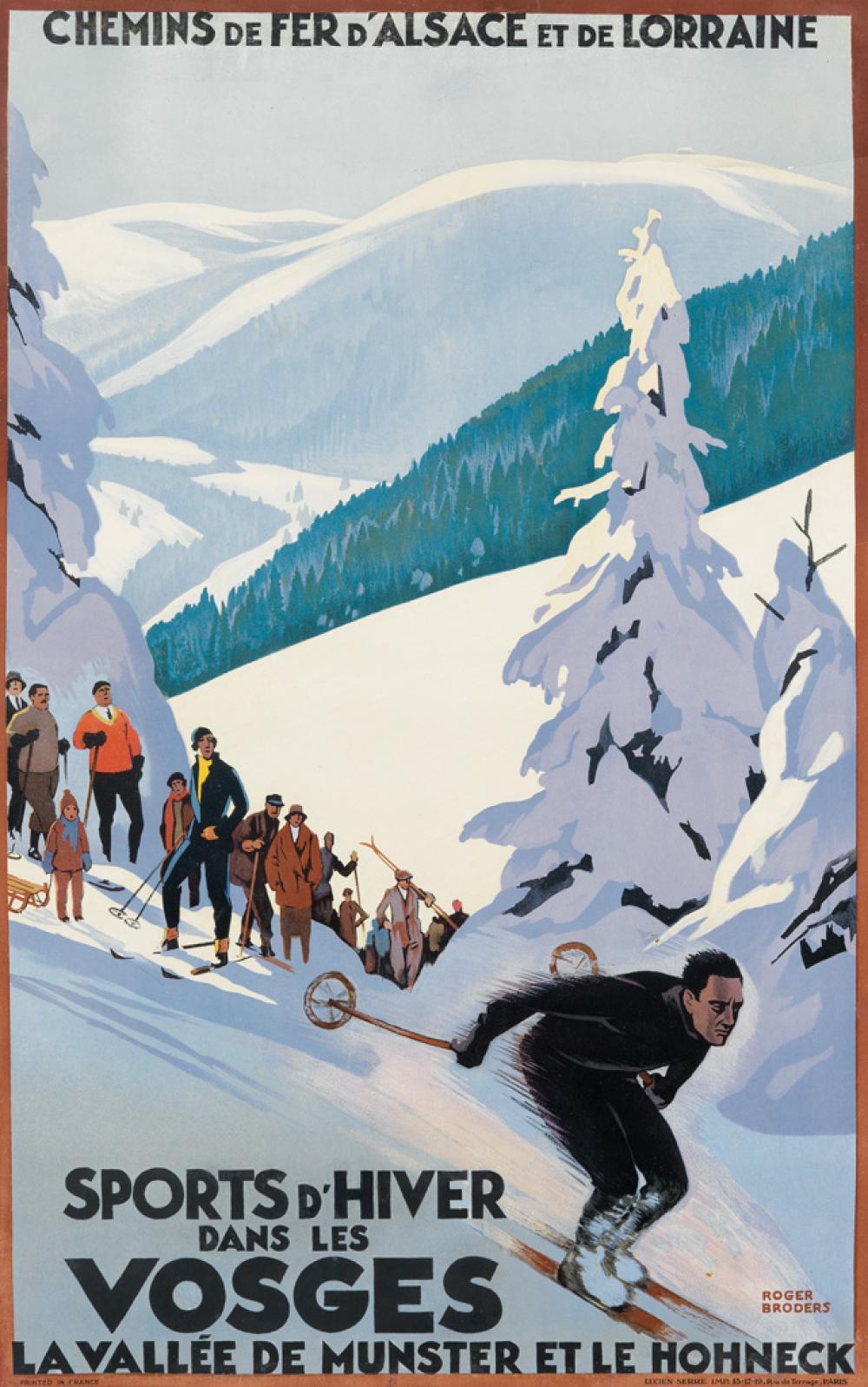 ROGER BRODERS (1883-1953). SPORTS D'HIVER DANS LES VOSGES. Circa 1930. 39x24 inches, 99x62 cm. Lucien Serre, Paris.