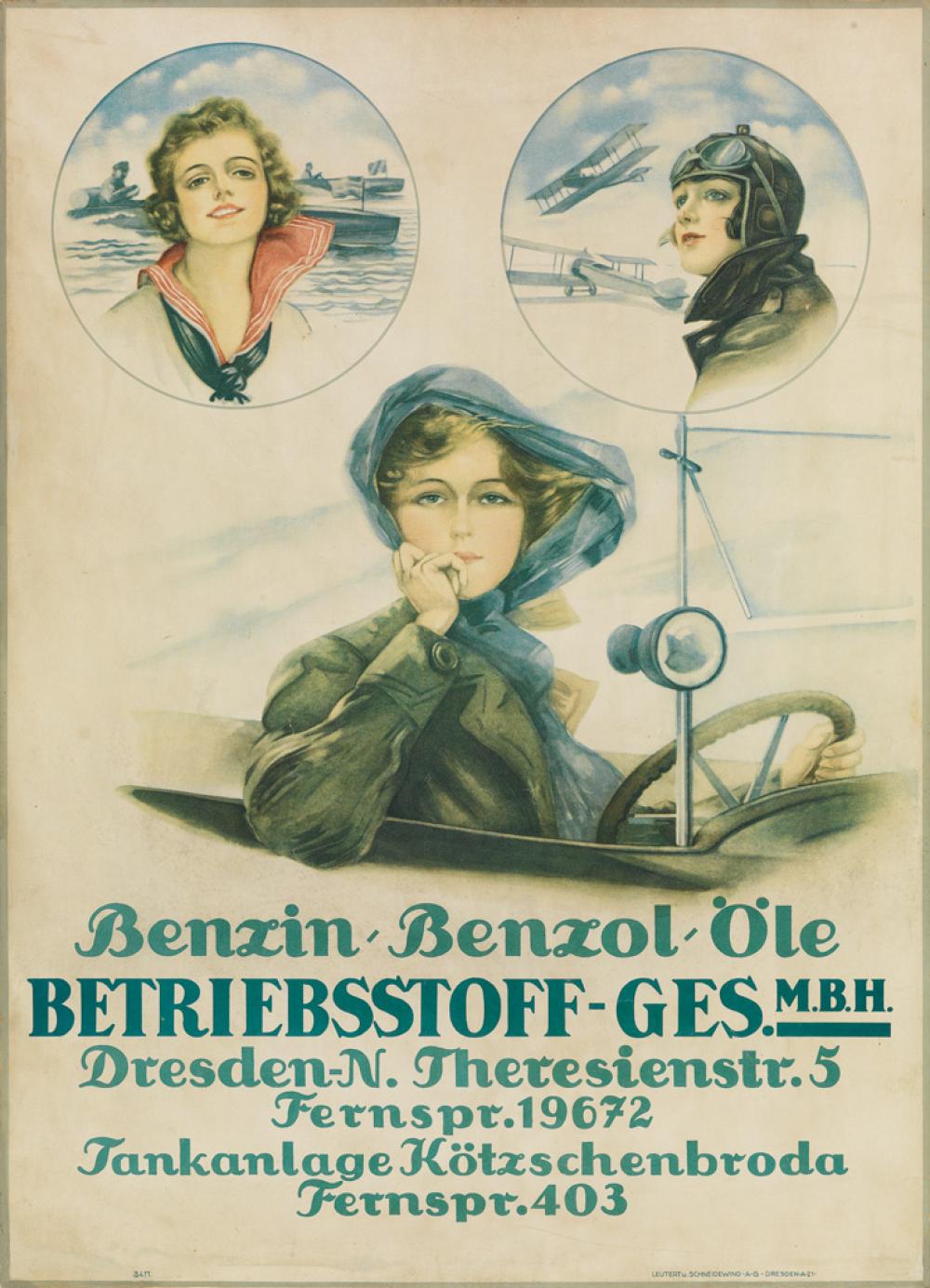 DESIGNER UNKNOWN. BENZIN - BENZOL - ÖLE / BETRIEBSSTOFF - GES. 20x15 inches, 52x38 cm. Leutert u. Schneidewind, Dresden.