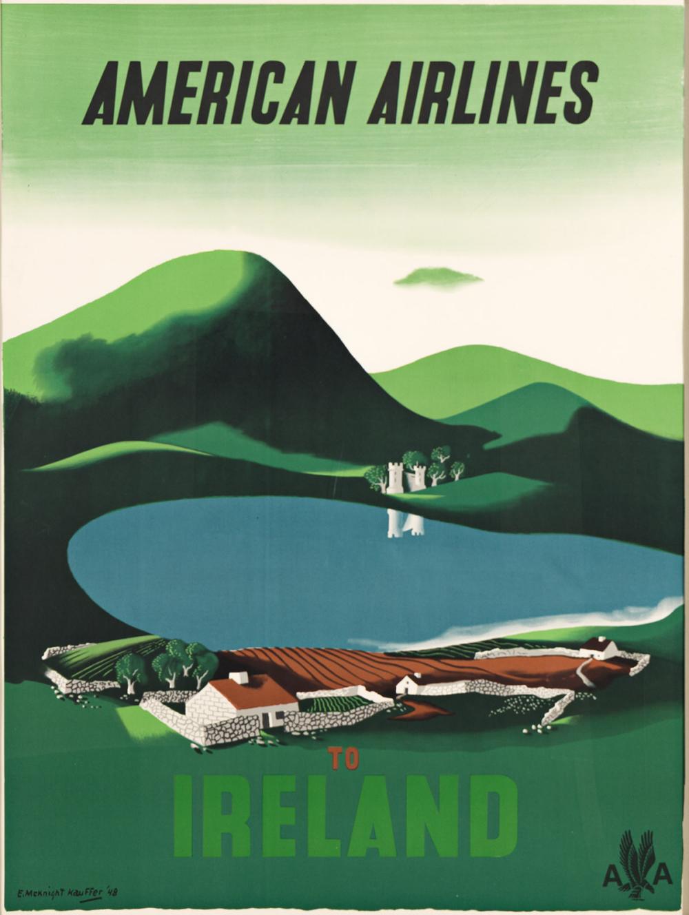 EDWARD MCKNIGHT KAUFFER (1890-1954). AMERICAN AIRLINES / TO IRELAND. 1948. 40x30½ inches, 101½x77½ cm.