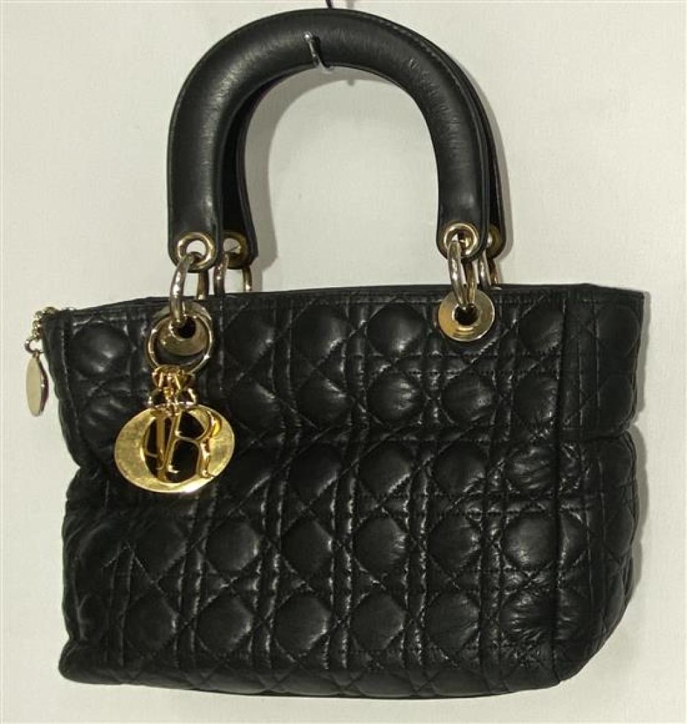 A Dark Blue Leather Quilted Double Handle Handbag, in the Style of & Marked Christian Dior,