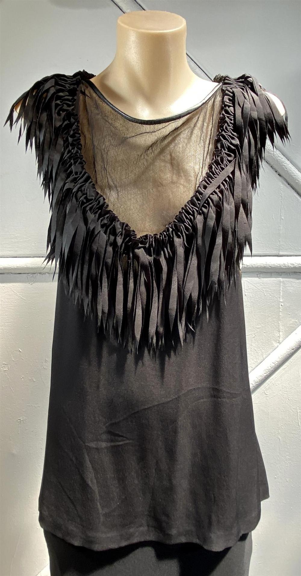 Willow: Black Silk Tulip Top with Laser Cut Raffia Shred,