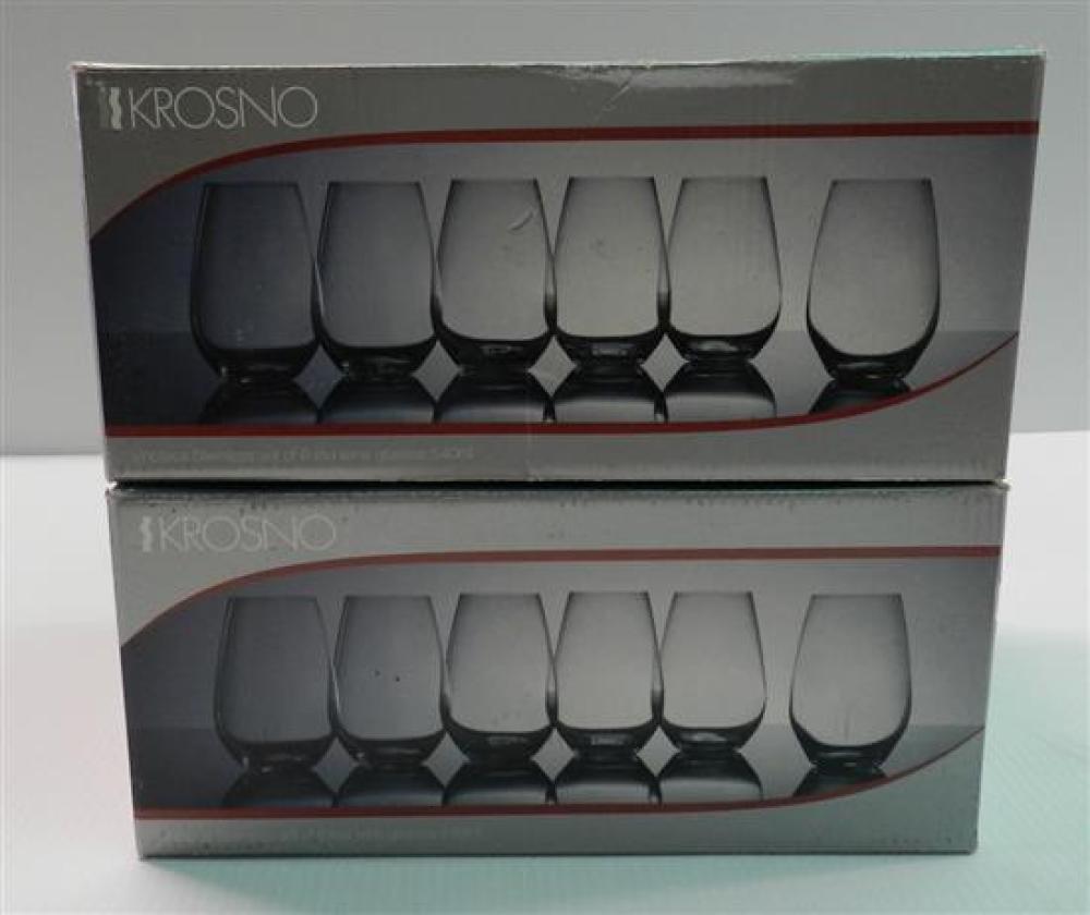 Twelve Krosno Stemless Red Wine Glasses in original boxes