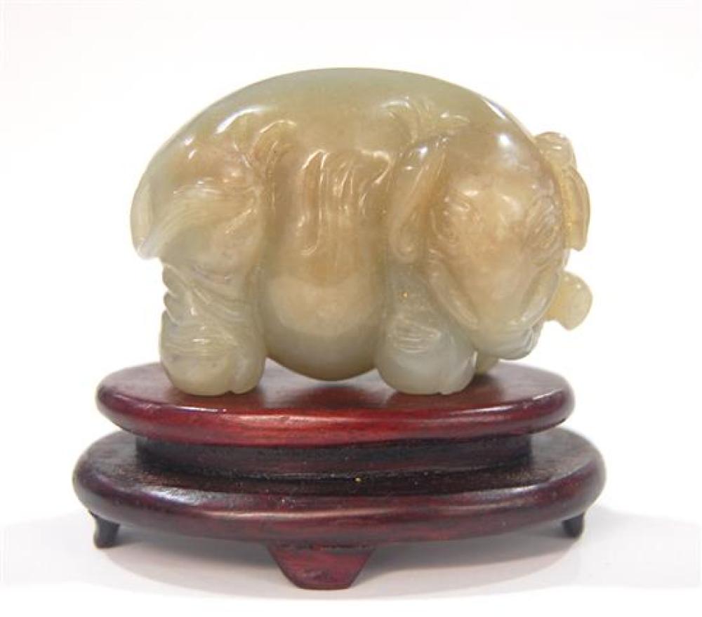 A Finely Carved Chinese Jade Elephant in Gray with a Blushed Russet Skin on the Top Half, Qing Dynasty, 19th Century,