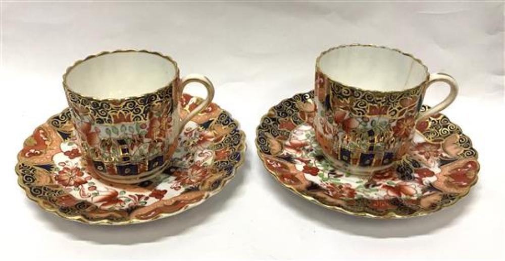 Two Spode Imari Pattern Fluted Demitasse Cups & Saucers,