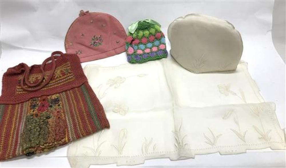 A Matching Embroidered Muslin Tea Cosie & Tablecloth,