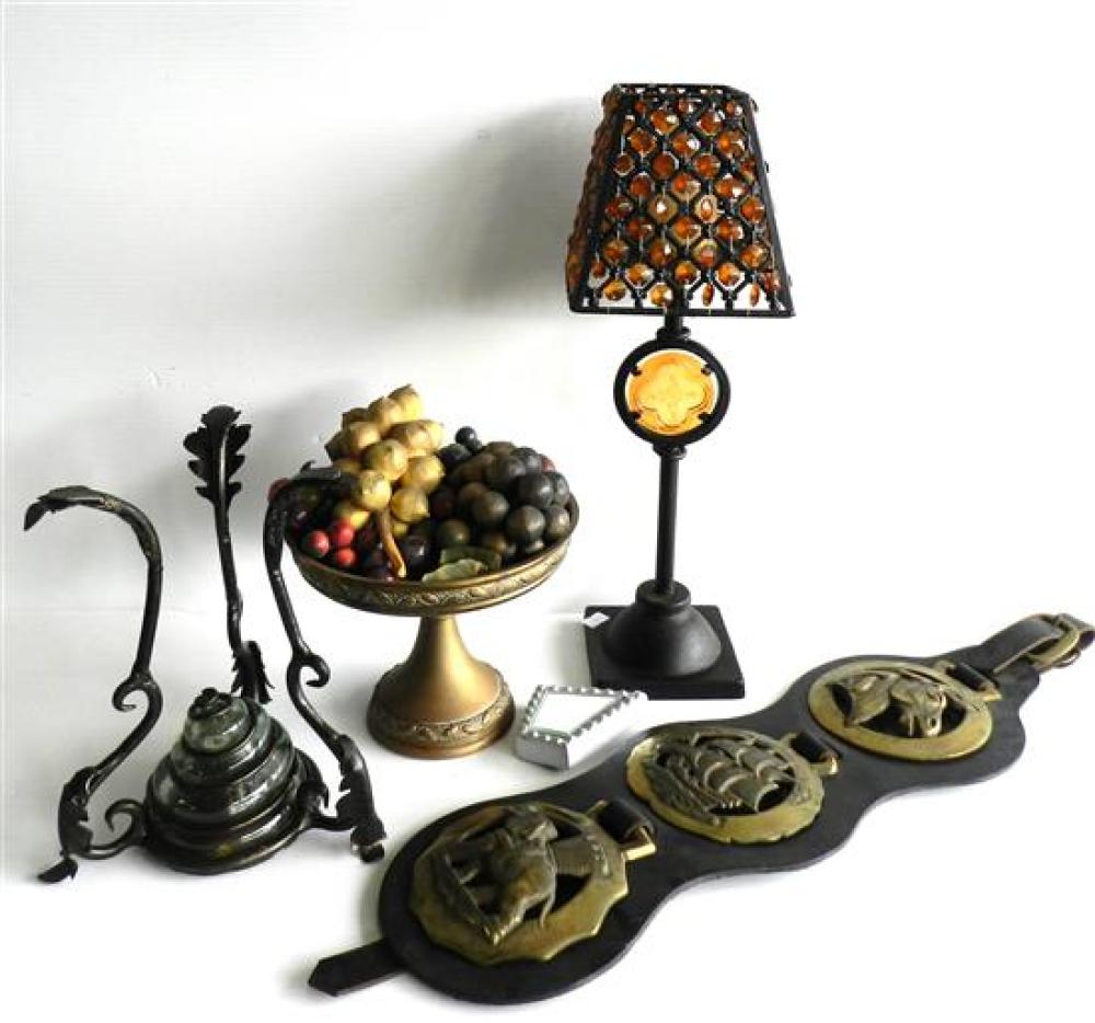 A Collection Of Decorative Items Included A Bowl Of Imitation Fruit