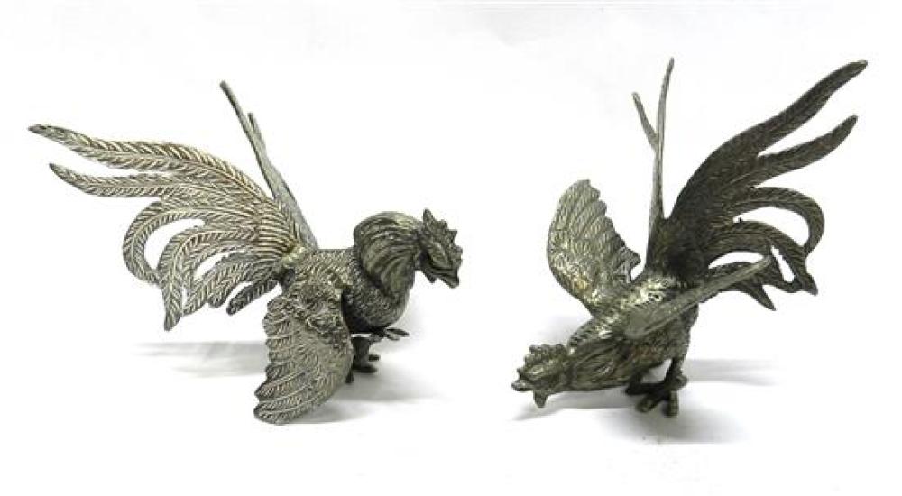 A Pair of Silver Metal Cockerels