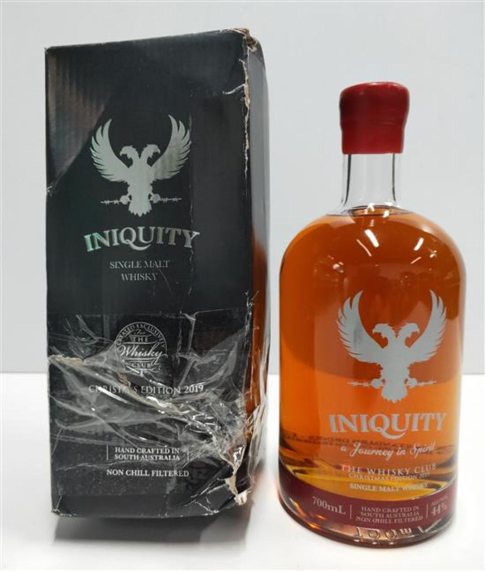 An Iniquity Single Malt Whisky Christmas Edition 2019 700mL in Original but Slightly Damaged Box,