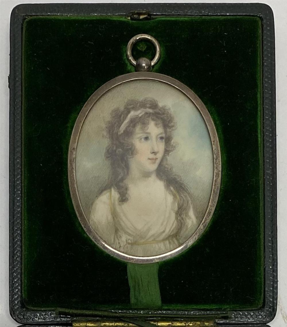 English School (18th Century) Miniature Portrait of a Young Woman Watercolour