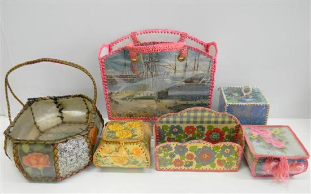 An Assortment of Vintage Card Crochet Boxes & Baskets