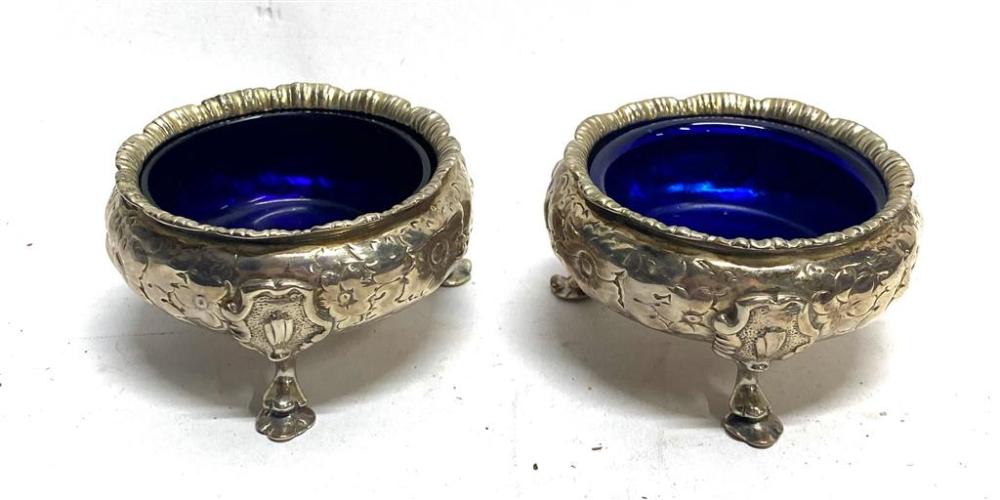 A Pair of Sterling Silver Blue Glass Lined Salts, George John Richards, London, 1841,