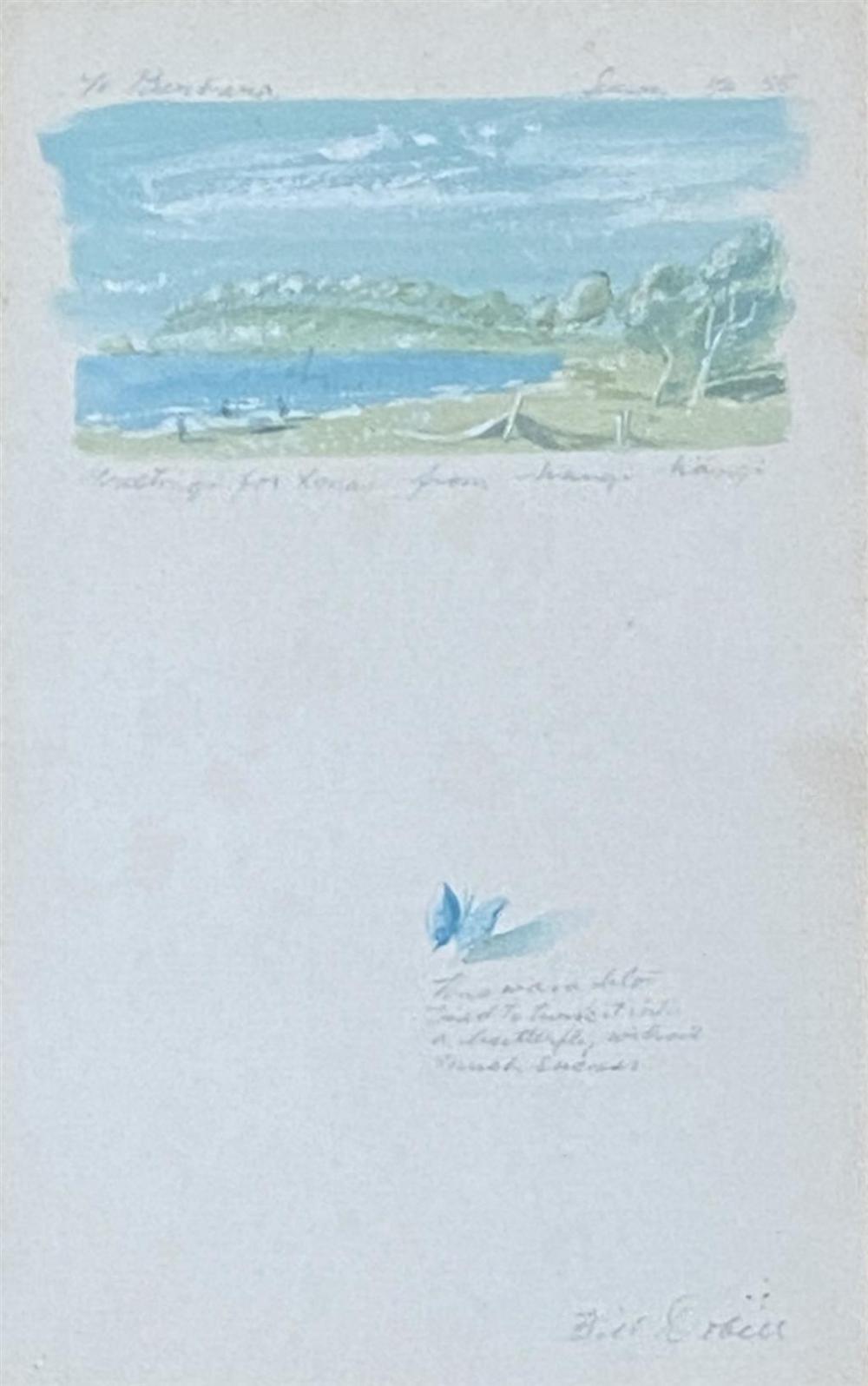 William Dobell (1899-1970) Greetings for Christmas from Wangi Wangi 1954-55 & A Framed Print of Wangi Watercolour & gouache