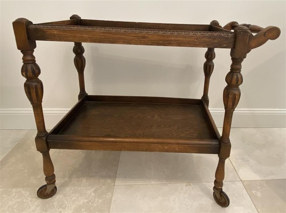 An Edwardian Oak Two Tier Butlers Trolley