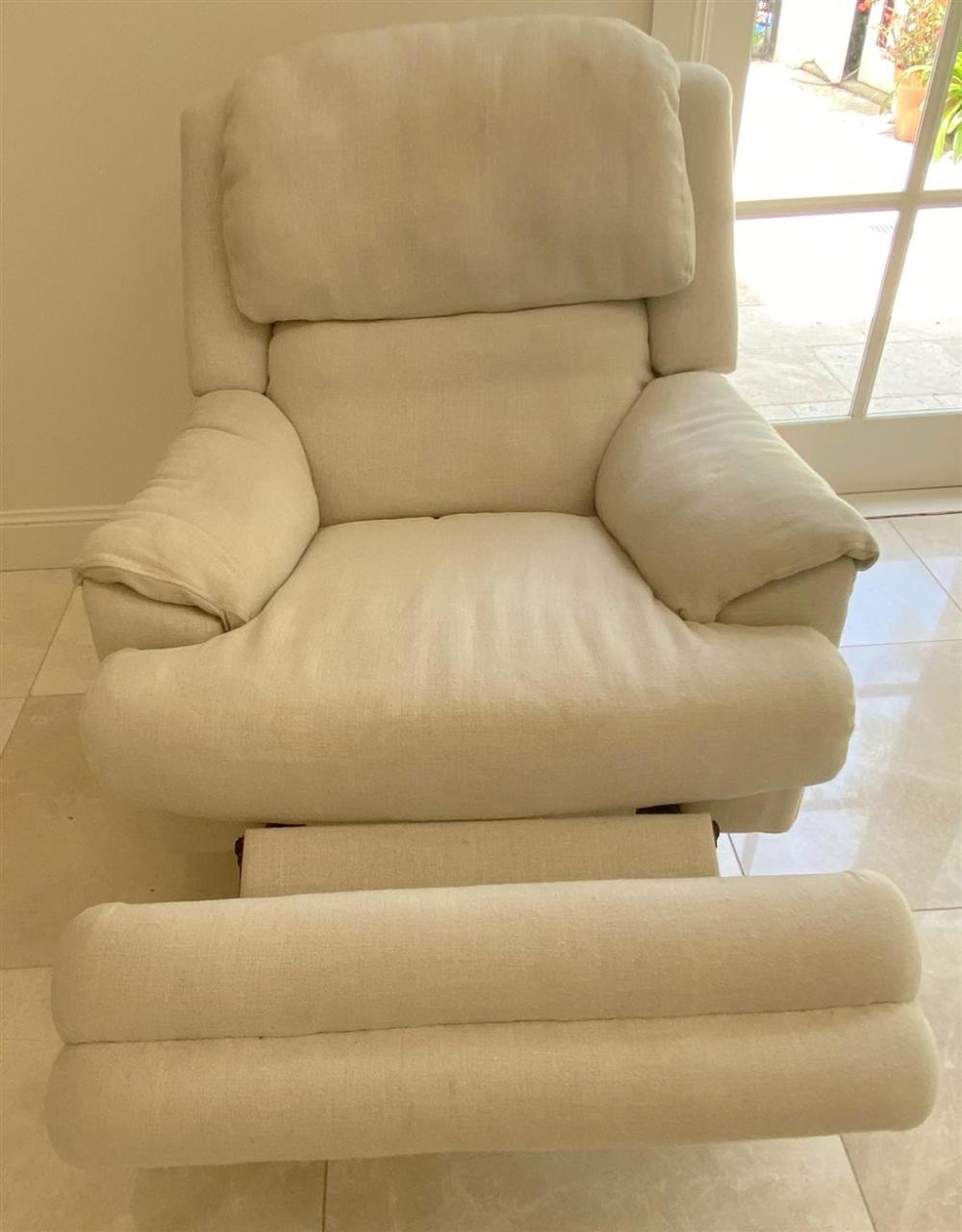 A Linen Upholstered Lazy Boy Recliner Armchair
