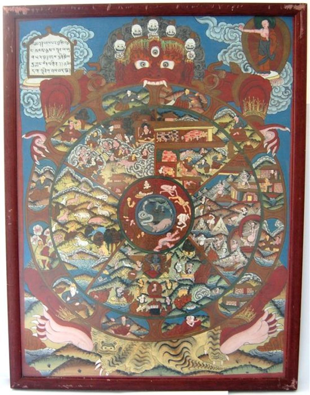 A Framed Tibetan Thangka on Canvas, Tibet, 19th C.,
