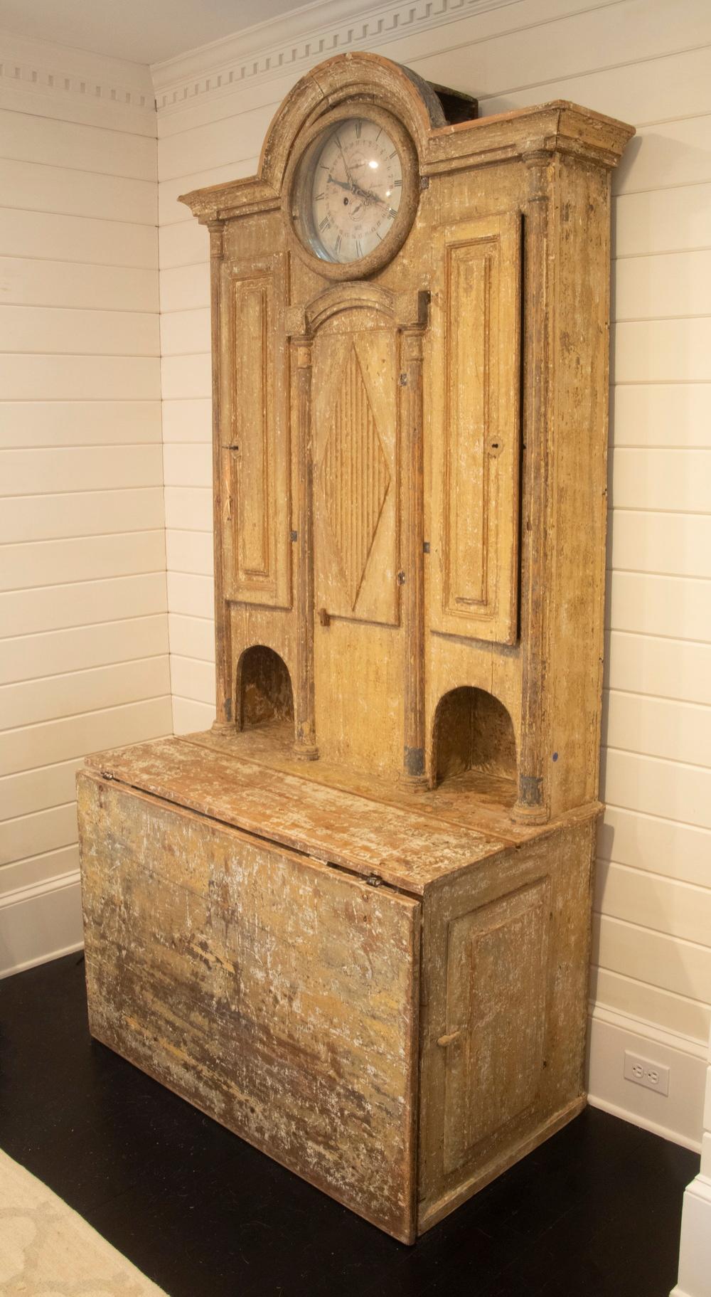 18TH C. SWEDISH STEP-BACK CUPBOARD W/CLOCK