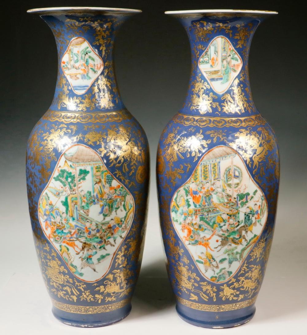 PAIR OF CHINESE FAMILLE ROSE FLOOR VASES