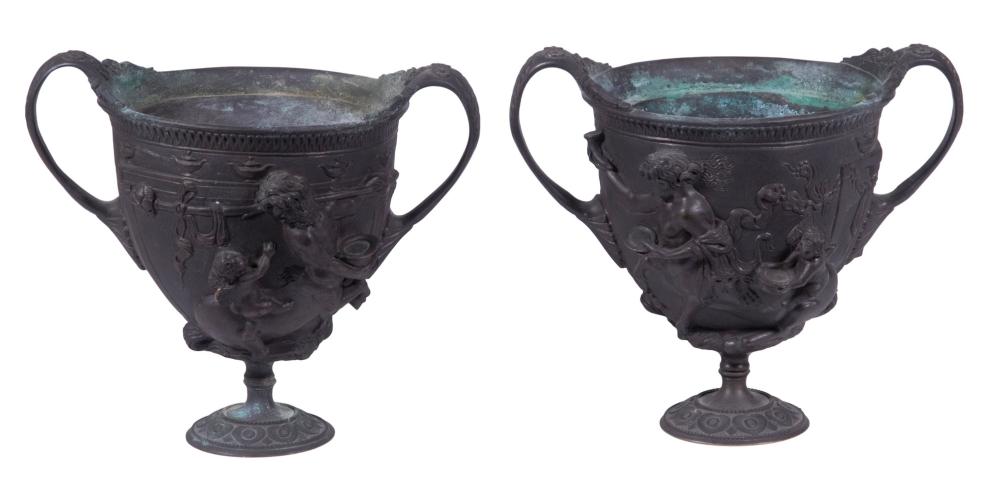 PR BRONZE ROMANESQUE MANTEL URNS