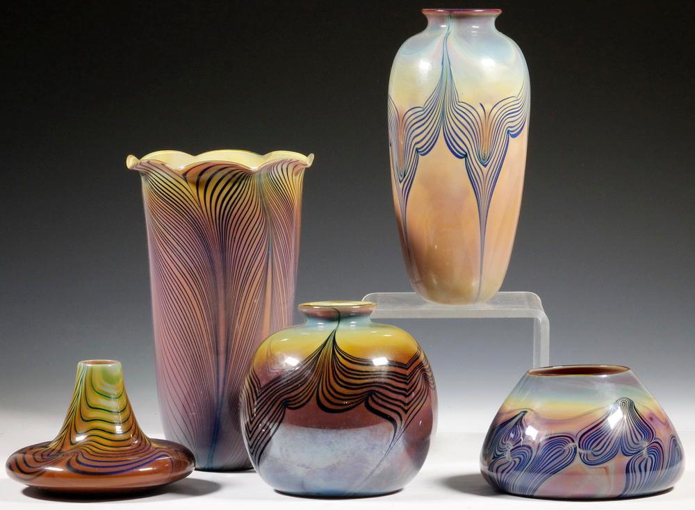 (5) SALAMANDRA ART GLASS VASES