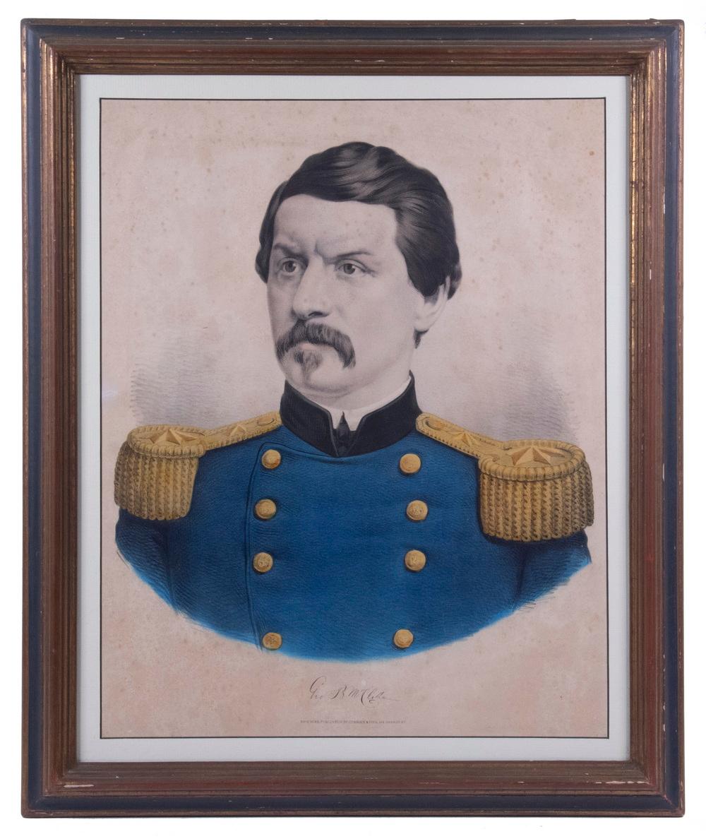 FRAMED CURRIER & IVES PRINT OF GEN. GEORGE MCCLELLAN