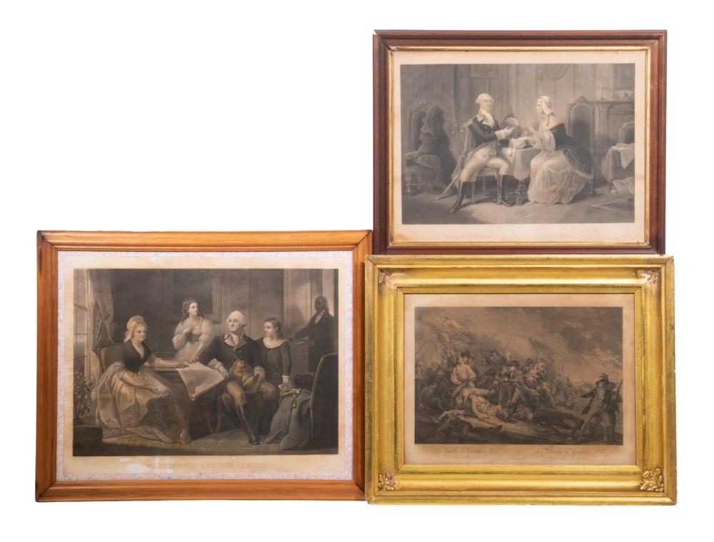 (3) 19TH C. ENGRAVINGS OF WASHINGTON AND BUNKER HILL BY JOHN TRUMBULL, HENRY BRUECKNER CHRISTIAN SCHUSSELE
