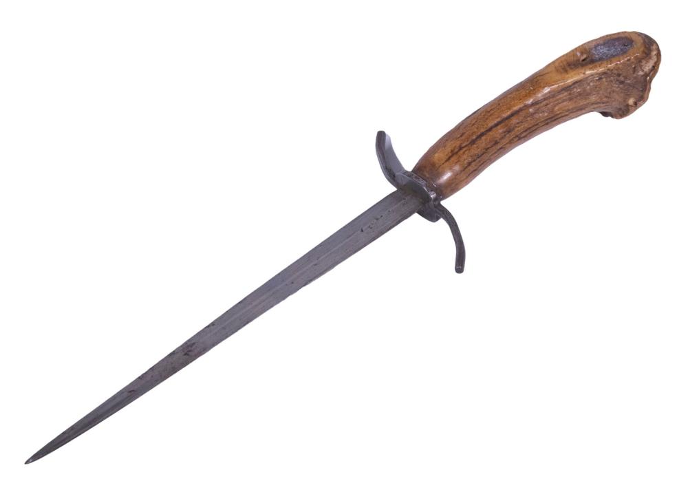 19TH C. GERMAN STEEL STAG HANDLE DAGGER