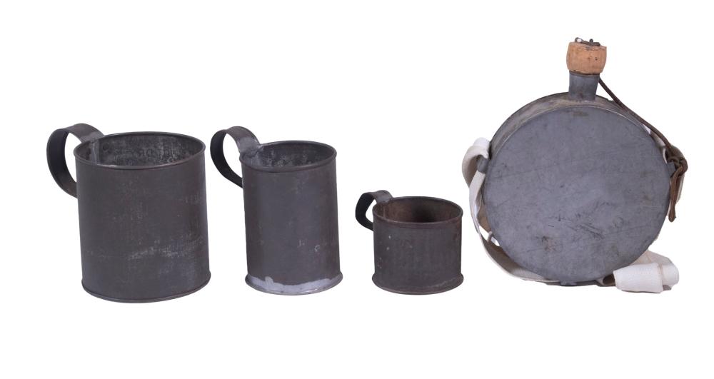 (3) TIN CUPS, TIN CANTEEN