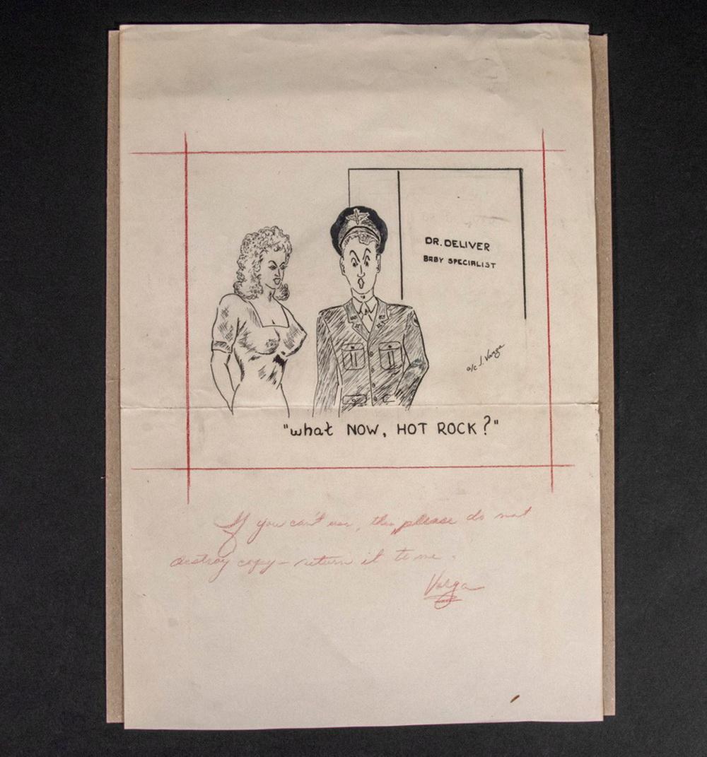WWII CARTOON ORIGINAL ARTWORK SIGNED J. VARGA, UNFRAMED