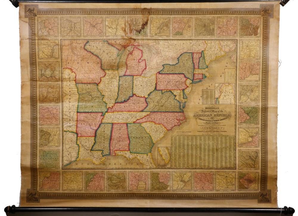 1843 UNITED STATES SCHOOL ROOM MAP BY MITCHELL