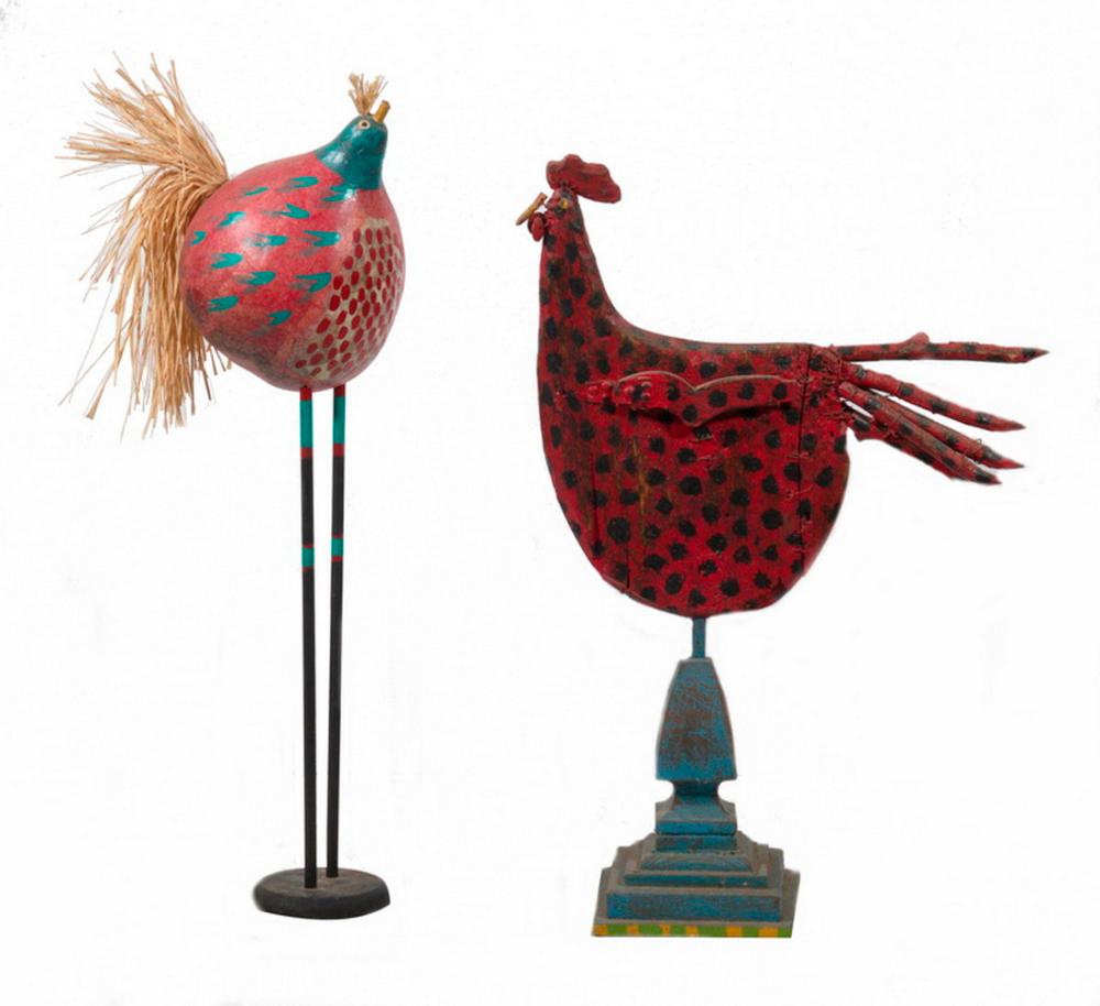(2) CONTEMPORARY FOLKS ART ROOSTERS