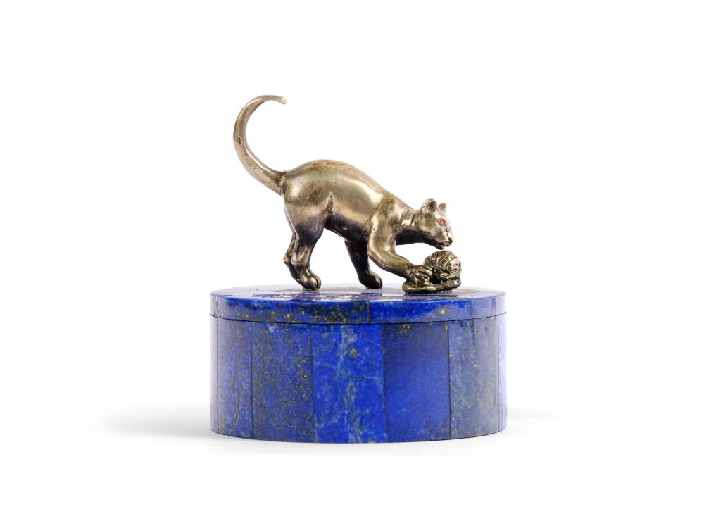 LAPIS LAZULI LIDDED BOX, SILVER, HALLMARKED (84 ZOLOTNIKI)