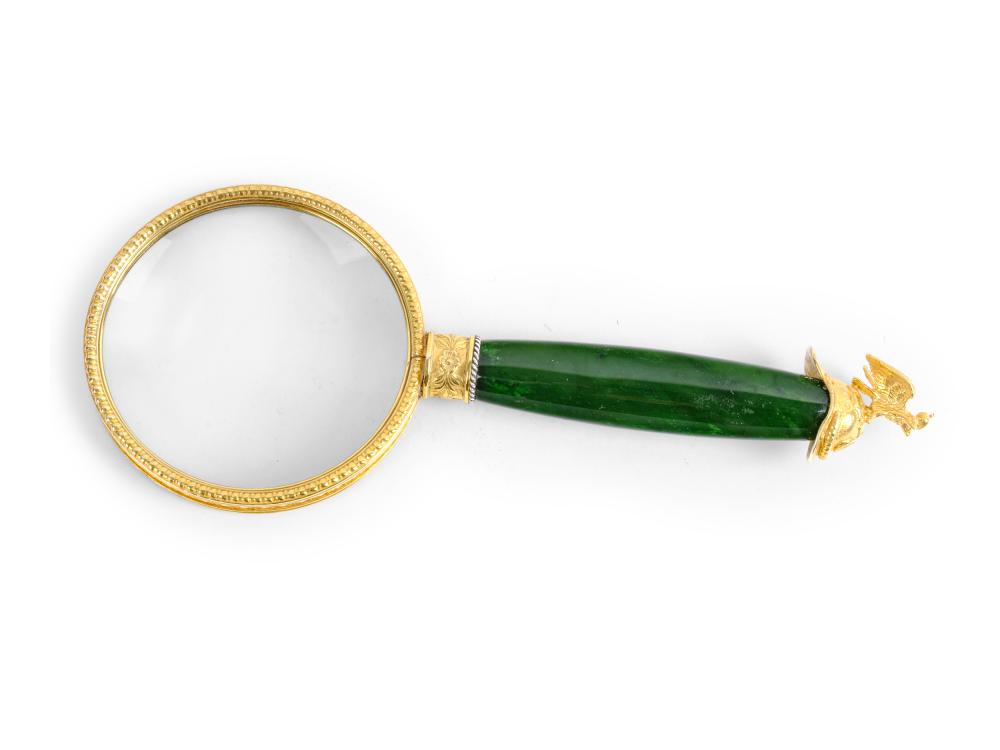 MAGNIFYING GLASS, RUSSIA, GILT SILVER, HALLMARKED (88 ZOLOTNIKI)