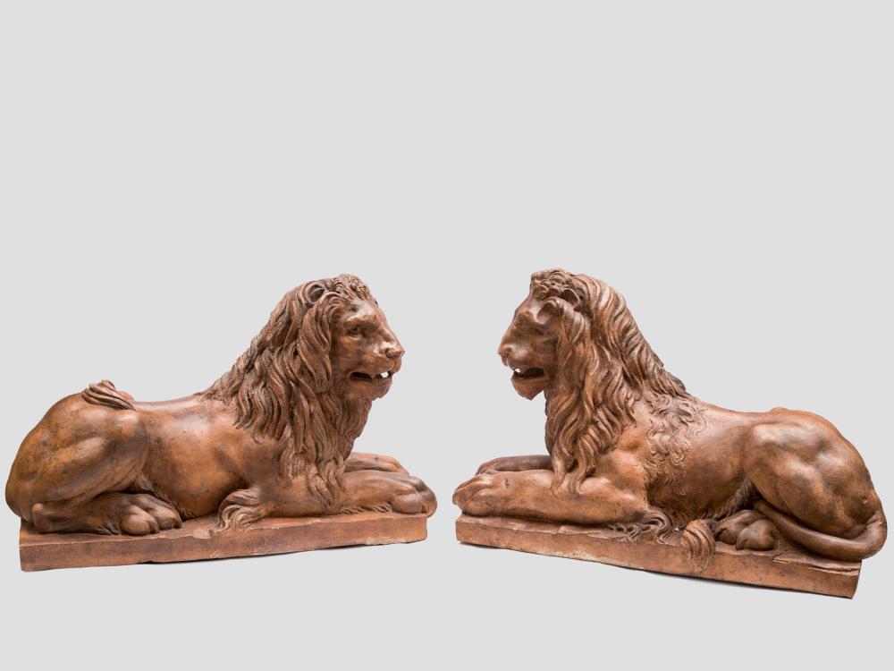 Pair of highly decorative lions