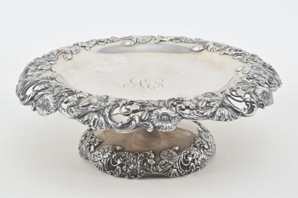 Gorham heavy sterling silver footed tazza with relief