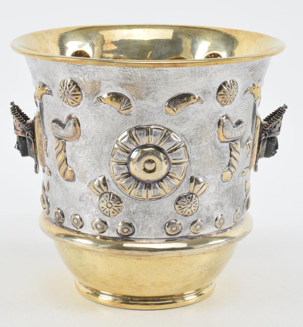 Tane Mexico sterling silver large champagne bucket. Mid century design. Great stylized black onyx
