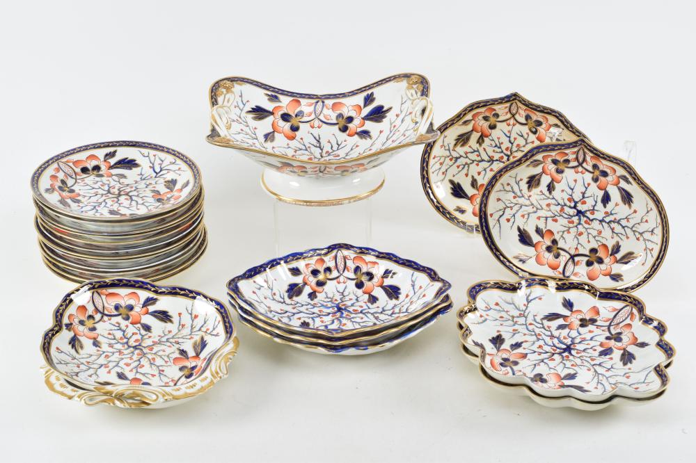 Collection of 18 Royal Crown Derby dinnerware, red underglaze mark. Including 8 luncheon plates, 9