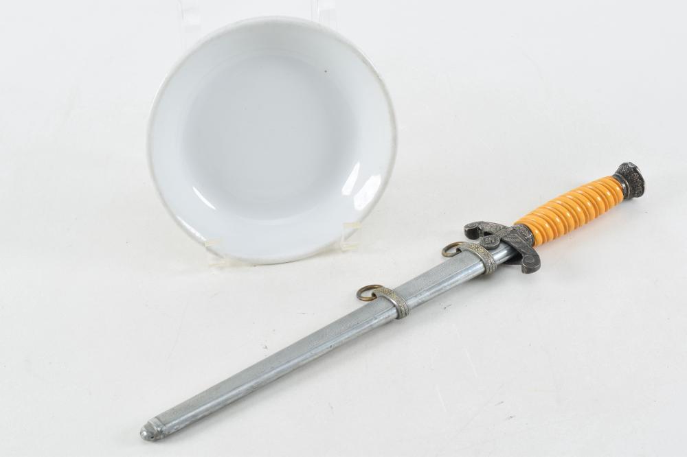 Lot of Two WWII German Items. Army Officer Dagger and Party Stamped Mess Plate. The Heer dagger